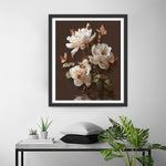 Roses Blanches et Papillons Bruns Broderie Diamant