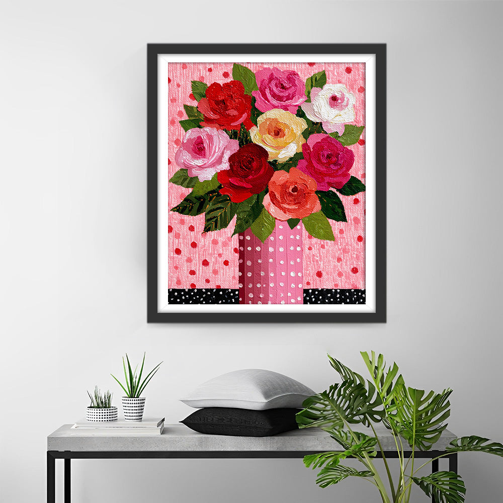 Roses dans un Vase à Pois Broderie Diamant