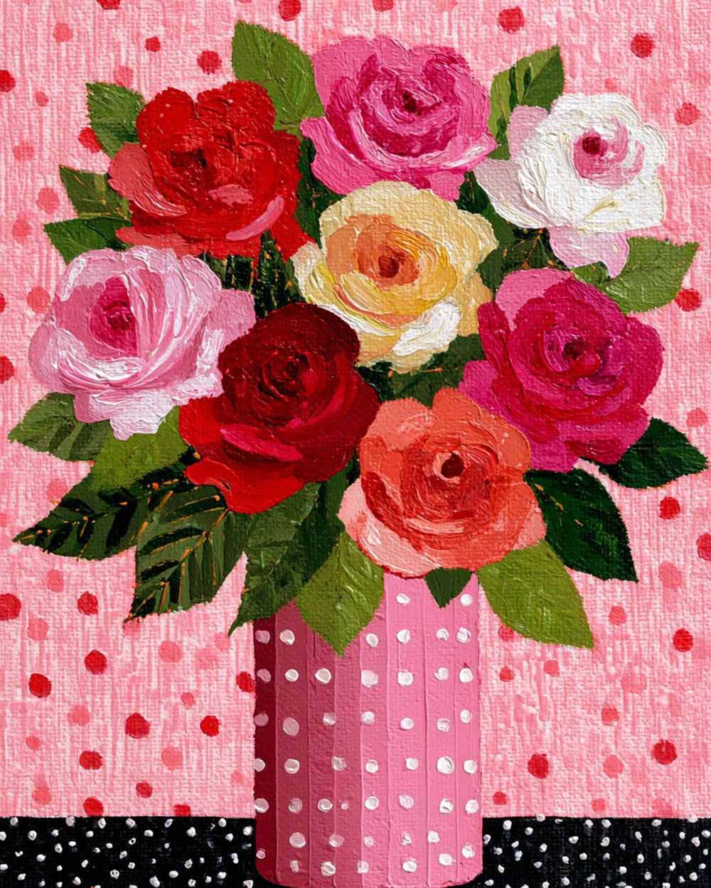 Roses dans un Vase à Pois Broderie Diamant