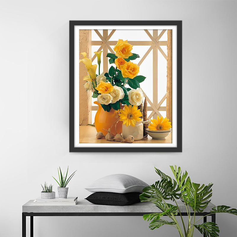 Roses Jaunes et Tournesols Broderie Diamant
