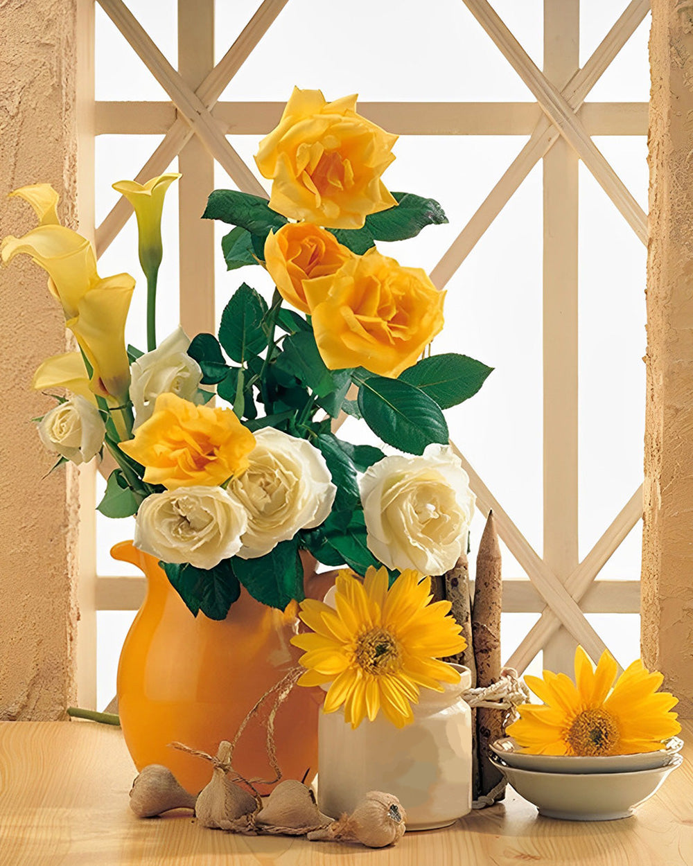 Roses Jaunes et Tournesols Broderie Diamant