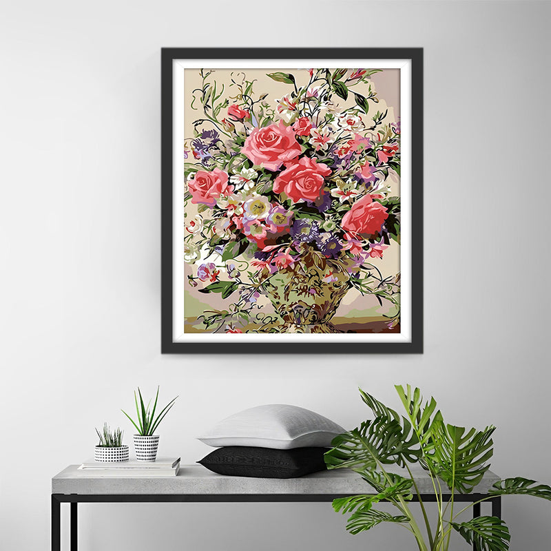 Roses Roses dans un Vase Retro Broderie Diamant