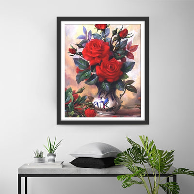 Roses Rouges et Boutons Broderie Diamant