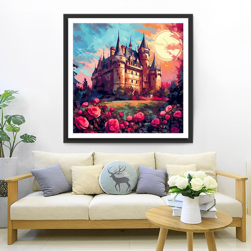 Roses Rouges et Château Broderie Diamant
