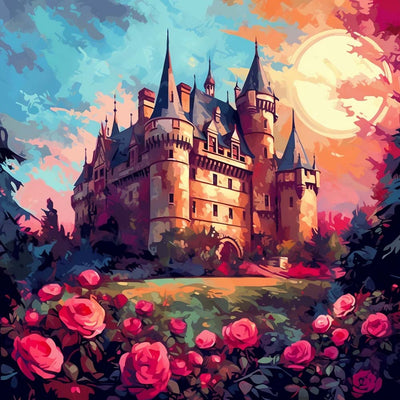 Roses Rouges et Château Broderie Diamant