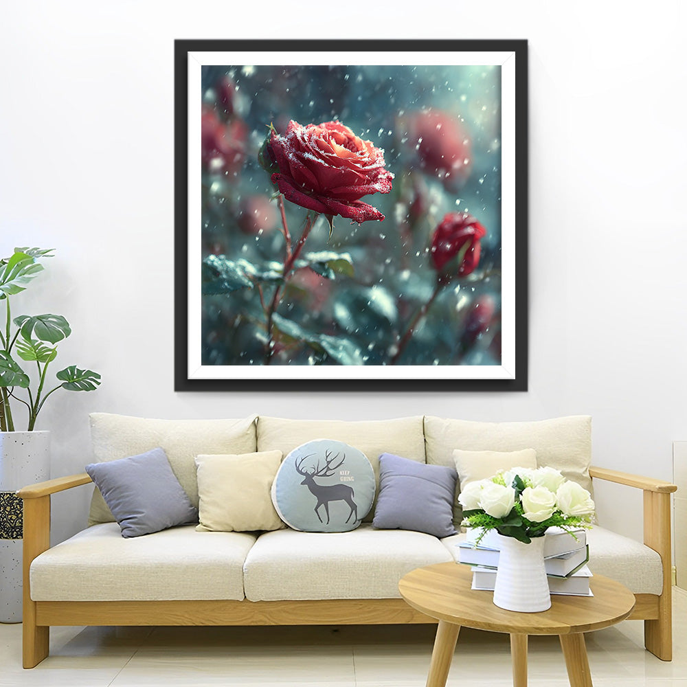 Roses Rouges sous la Pluie Broderie Diamant