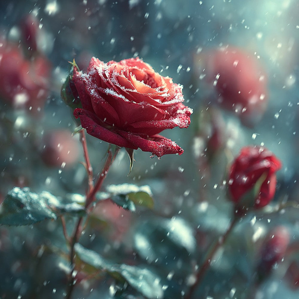 Roses Rouges sous la Pluie Broderie Diamant