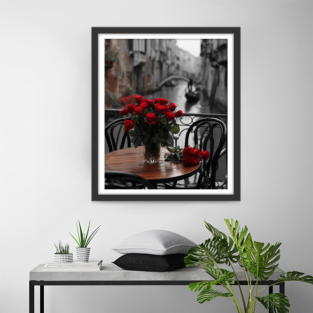 Roses Rouges sur le Pont de Venise Broderie Diamant