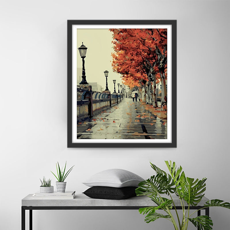 Rue après la Pluie en Automne Broderie Diamant