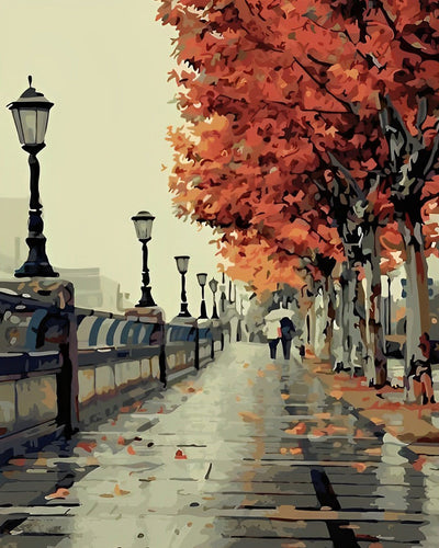 Rue après la Pluie en Automne Broderie Diamant