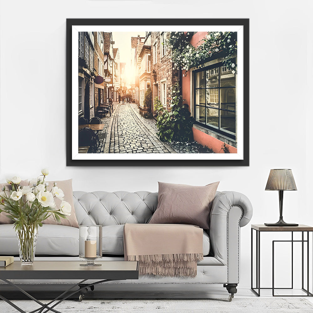 Rue Urbaine au Coucher du Soleil Broderie Diamant