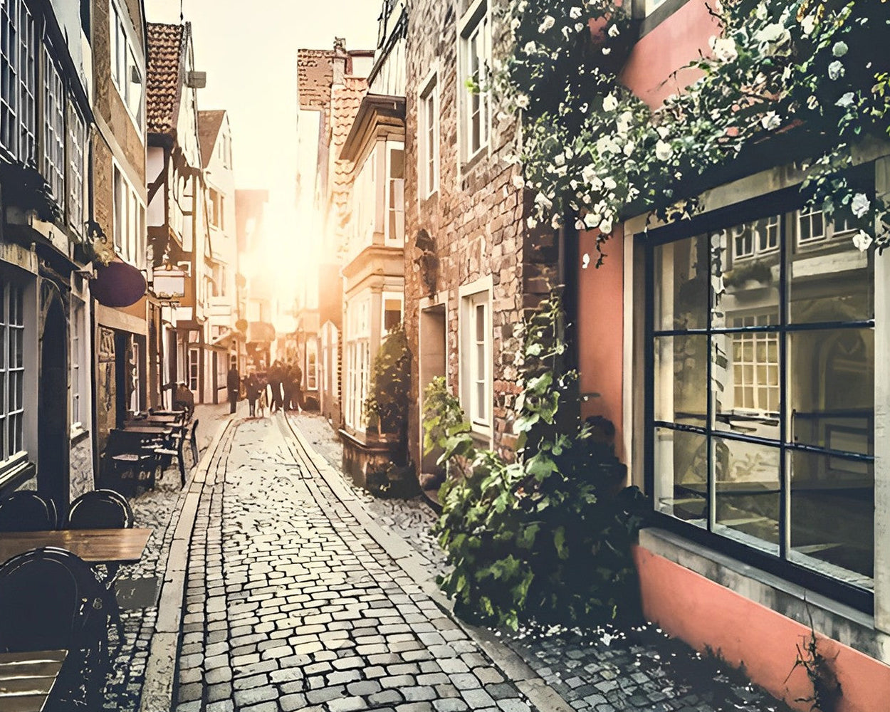 Rue Urbaine au Coucher du Soleil Broderie Diamant