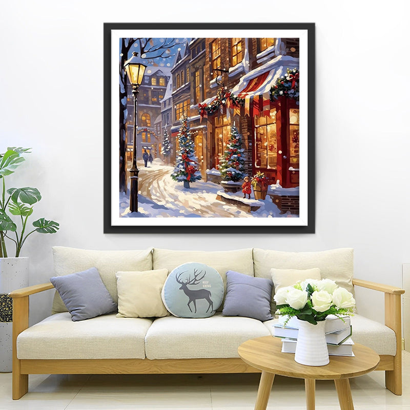 Rues de la Ville de Noël dans la Neige Broderie Diamant
