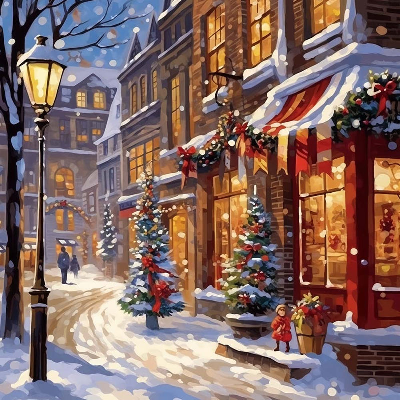 Rues de la Ville de Noël dans la Neige Broderie Diamant
