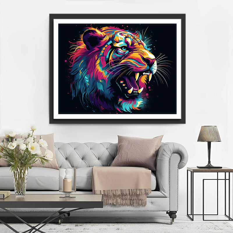 Rugissement du Tigre dans le Noir Broderie Diamant