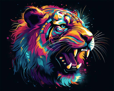 Rugissement du Tigre dans le Noir Broderie Diamant