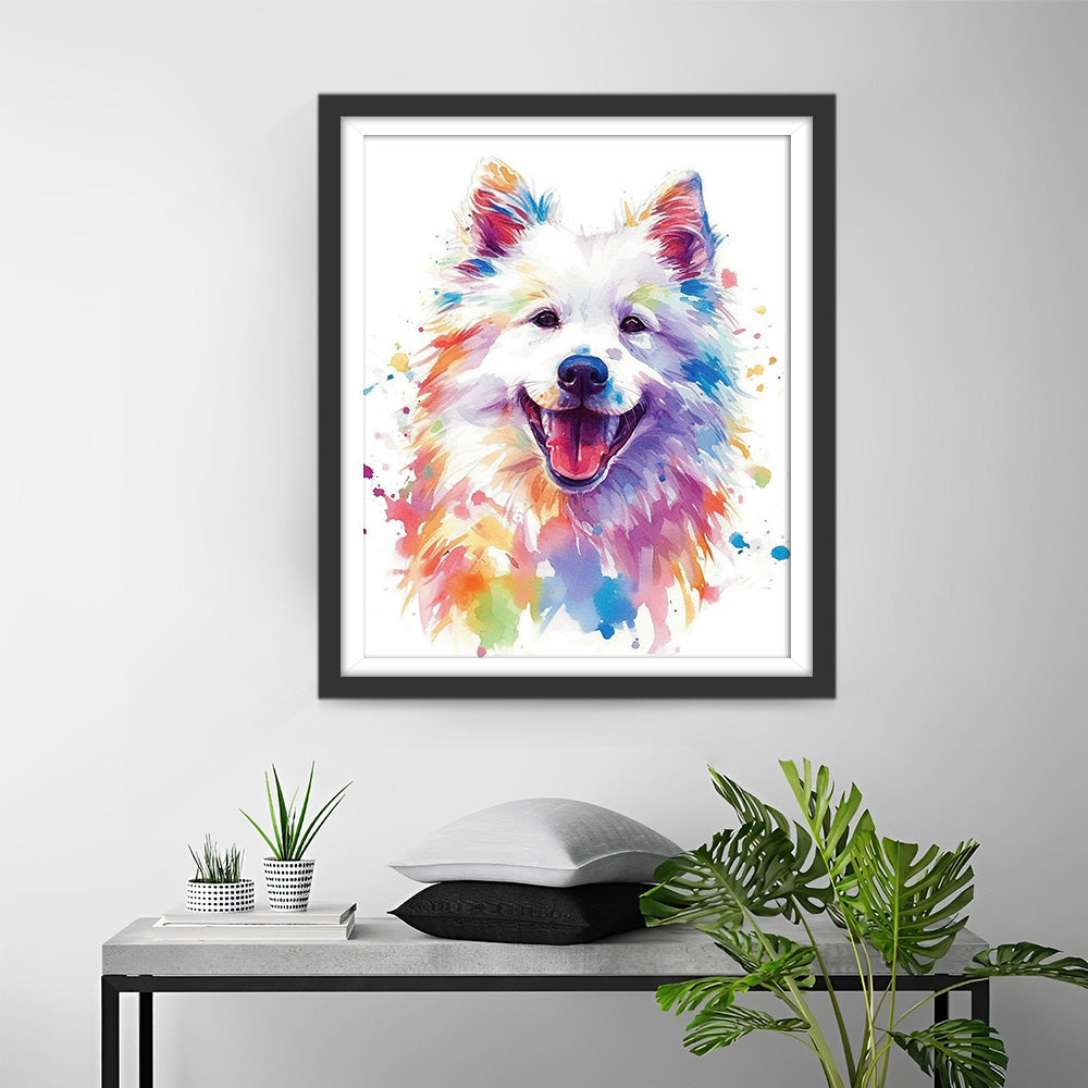 Samoyède Mignon en Aquarelle Broderie Diamant
