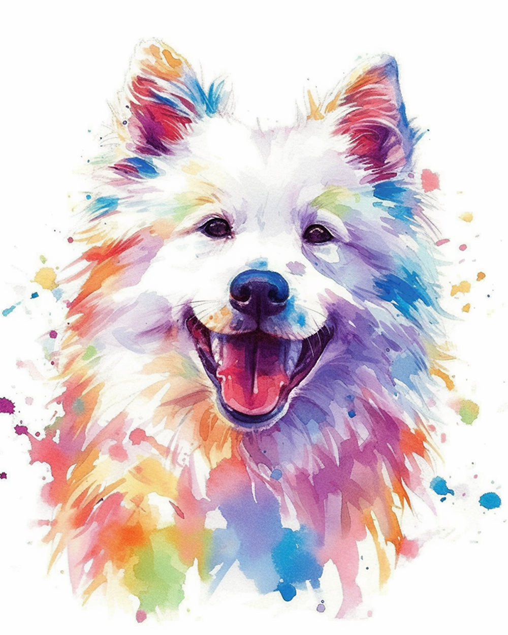 Samoyède Mignon en Aquarelle Broderie Diamant