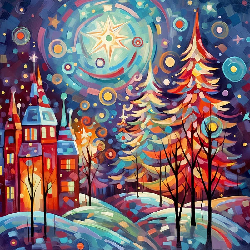 Sapin de Noël Abstrait et Château Broderie Diamant