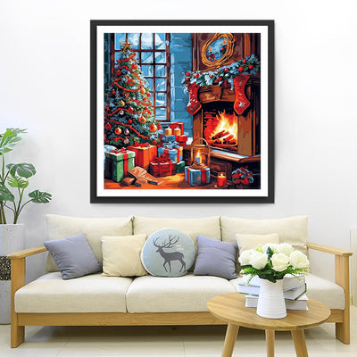 Sapin de Noël Entoure de Cadeaux Broderie Diamant