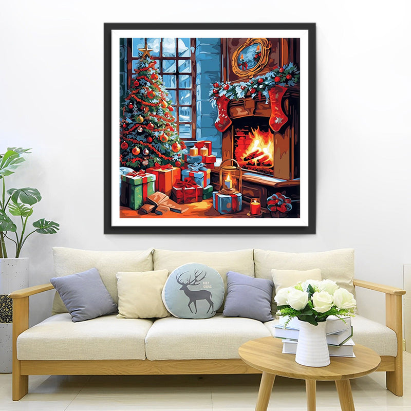 Sapin de Noël Entoure de Cadeaux Broderie Diamant
