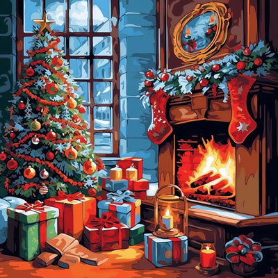 Sapin de Noël Entoure de Cadeaux Broderie Diamant