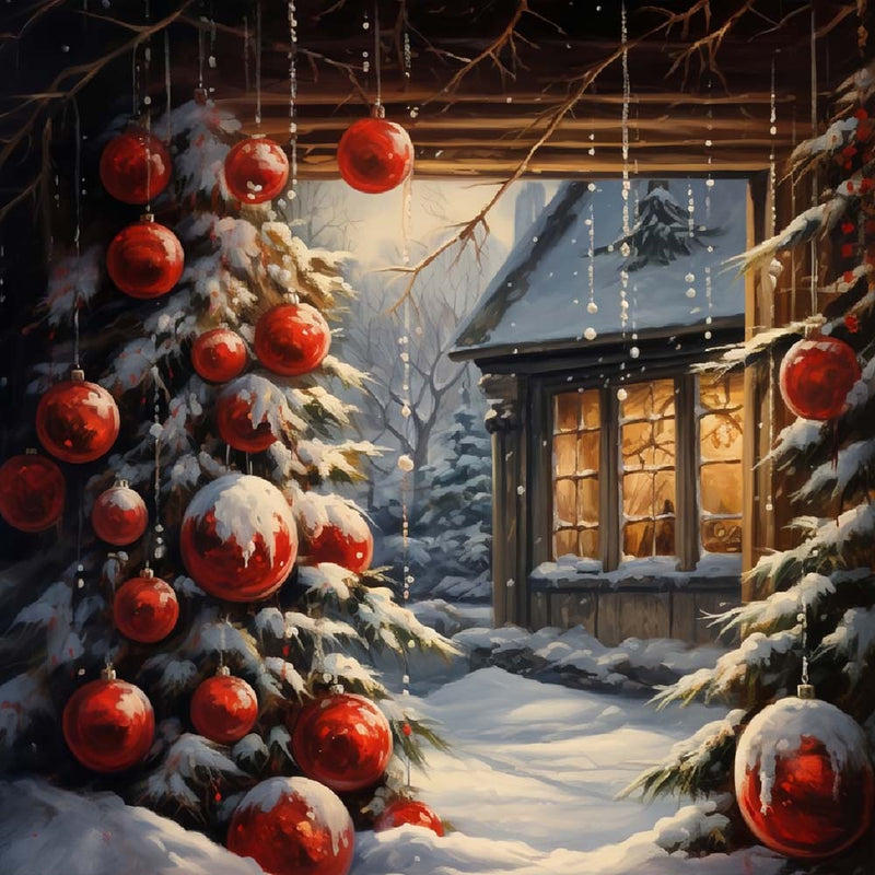 Sapin de Noël et Maison en Rondins Broderie Diamant