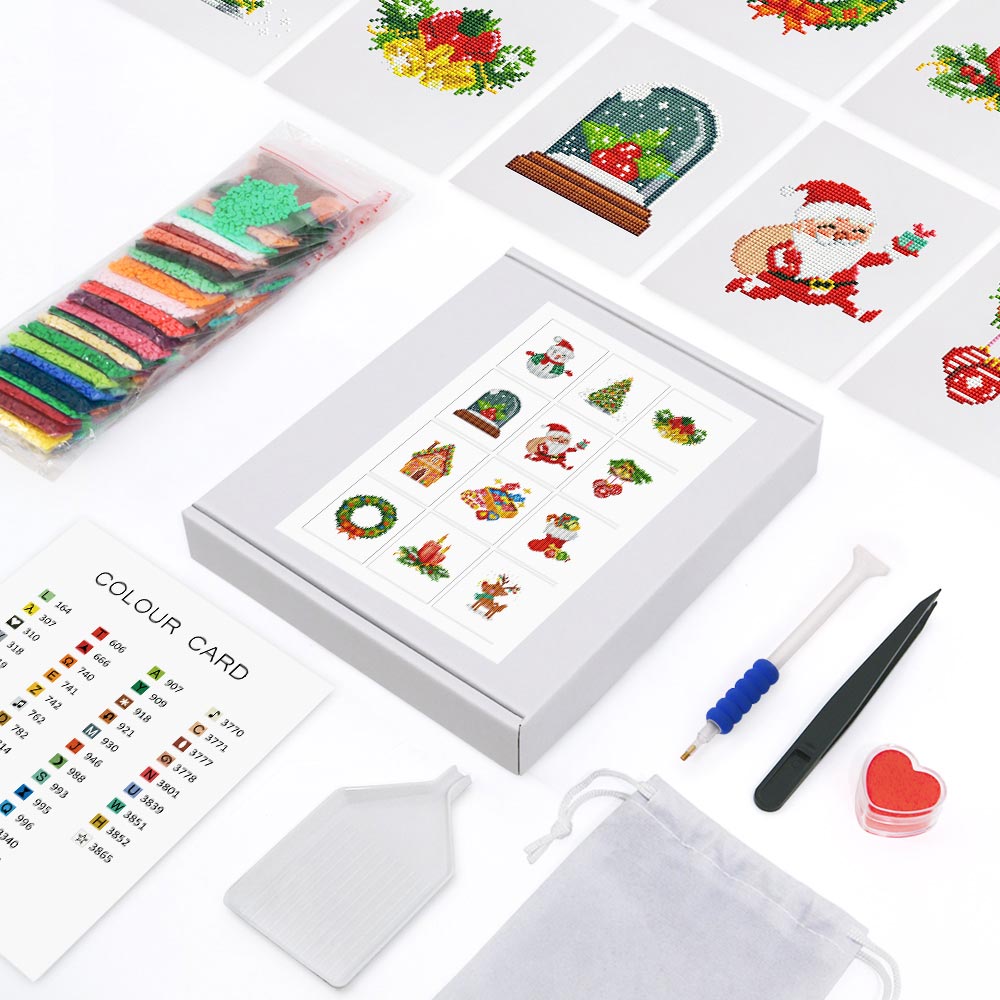 Scène de Noël Festive 12 Pièces – Kit de Broderie Diamant Mini