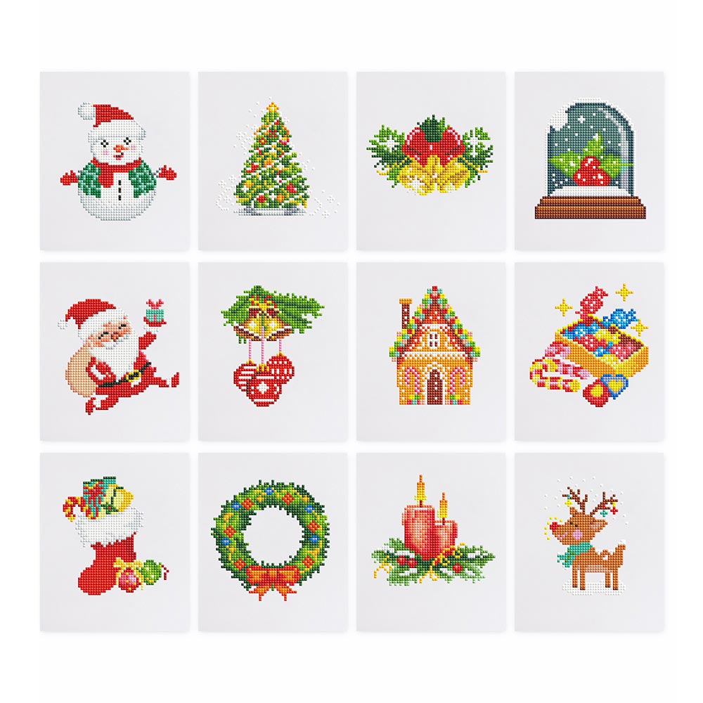 Scène de Noël Festive 12 Pièces – Kit de Broderie Diamant Mini