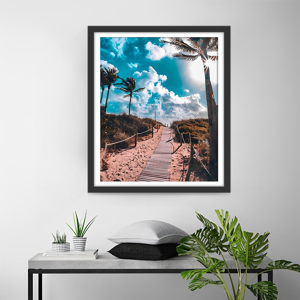 Sentier et Palmiers sous le Ciel Bleu Broderie Diamant