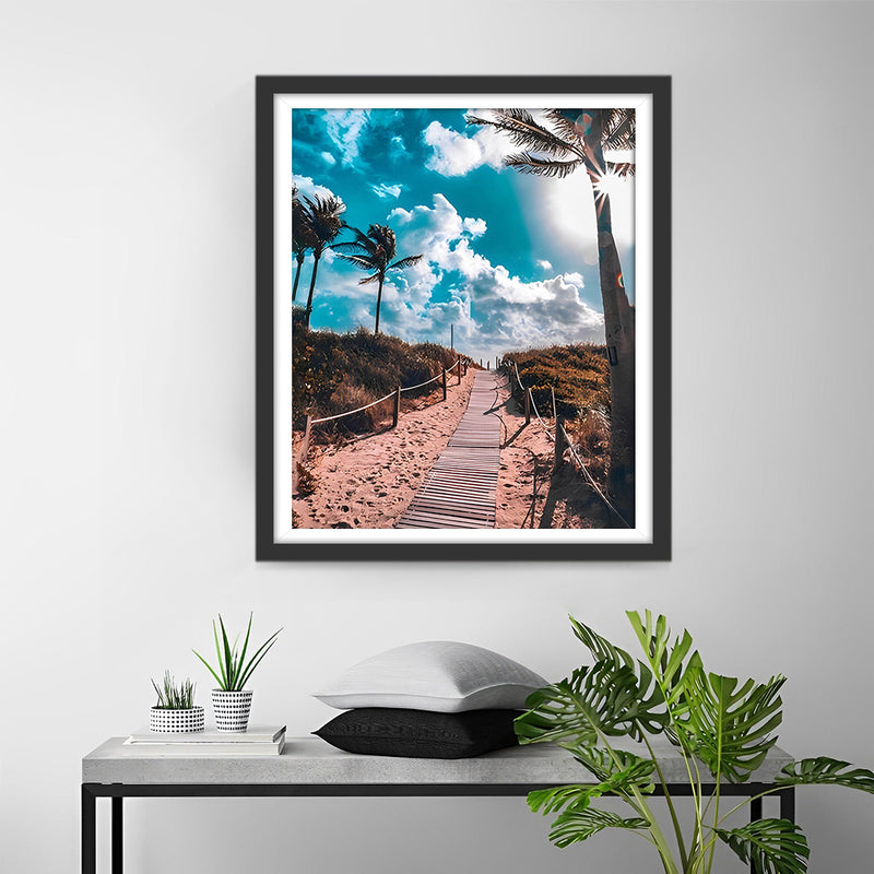 Sentier et Palmiers sous le Ciel Bleu Broderie Diamant