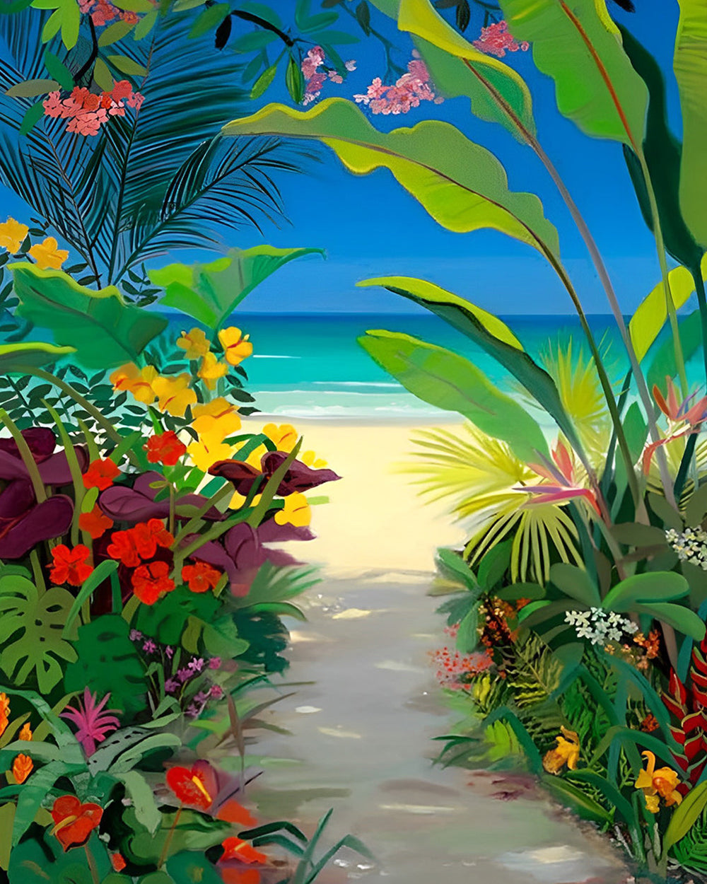 Sentier Plante Vert Menant à la Mer Broderie Diamant