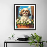 Shih Tzu Mignon et Fleurs Broderie Diamant