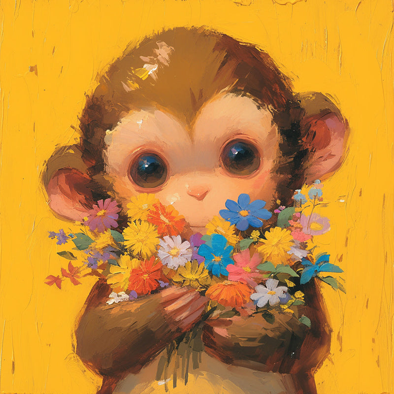 Singe Tenant un Bouquet Broderie Diamant