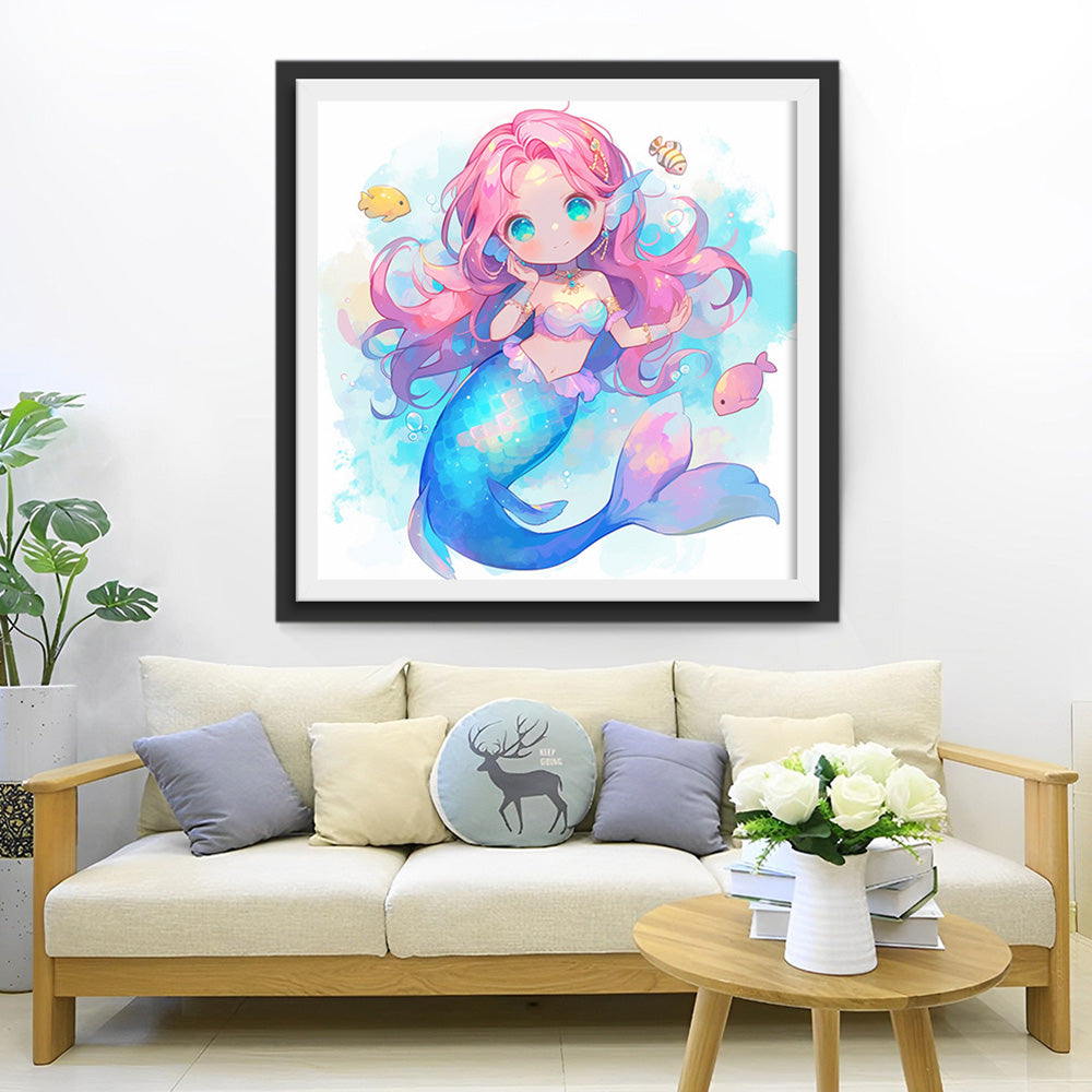 Sirène aux Cheveux Roses Broderie Diamant