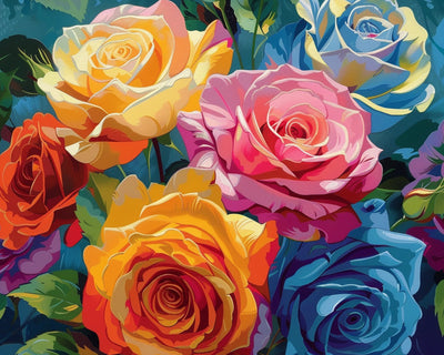 Six Roses Colorées Broderie Diamant