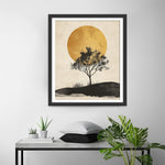 Soleil Doré et Arbre Solitaire Broderie Diamant