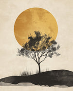 Soleil Doré et Arbre Solitaire Broderie Diamant