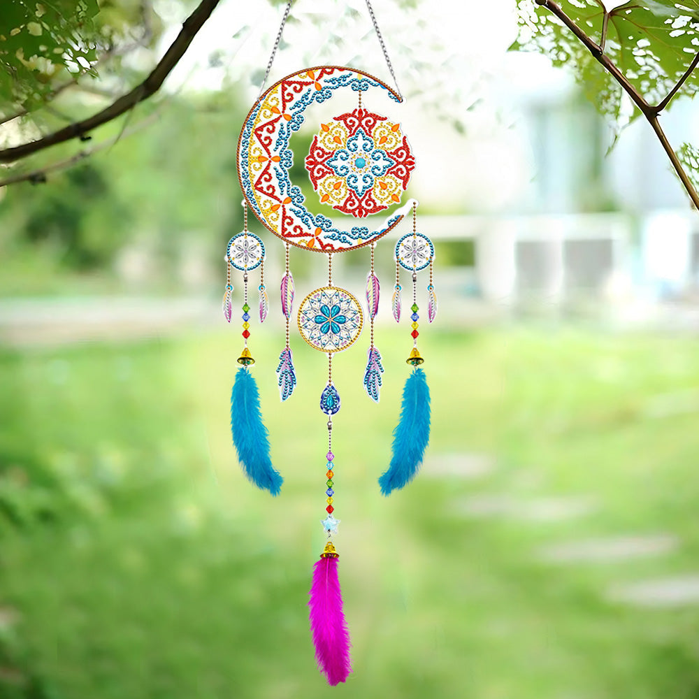 Soleil et Lune Kit de Broderie Diamant 2D Plate - Attrape-rêve à Suspendre