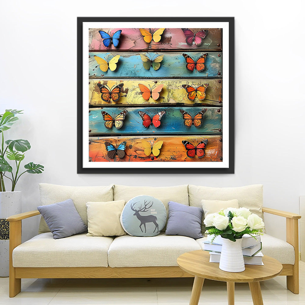 Specimen de Papillon sur Planche en Bois Broderie Diamant