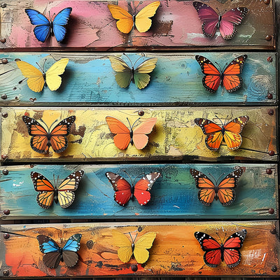 Specimen de Papillon sur Planche en Bois Broderie Diamant