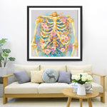 Squelette et Fleurs Roses Broderie Diamant