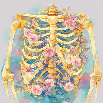 Squelette et Fleurs Roses Broderie Diamant