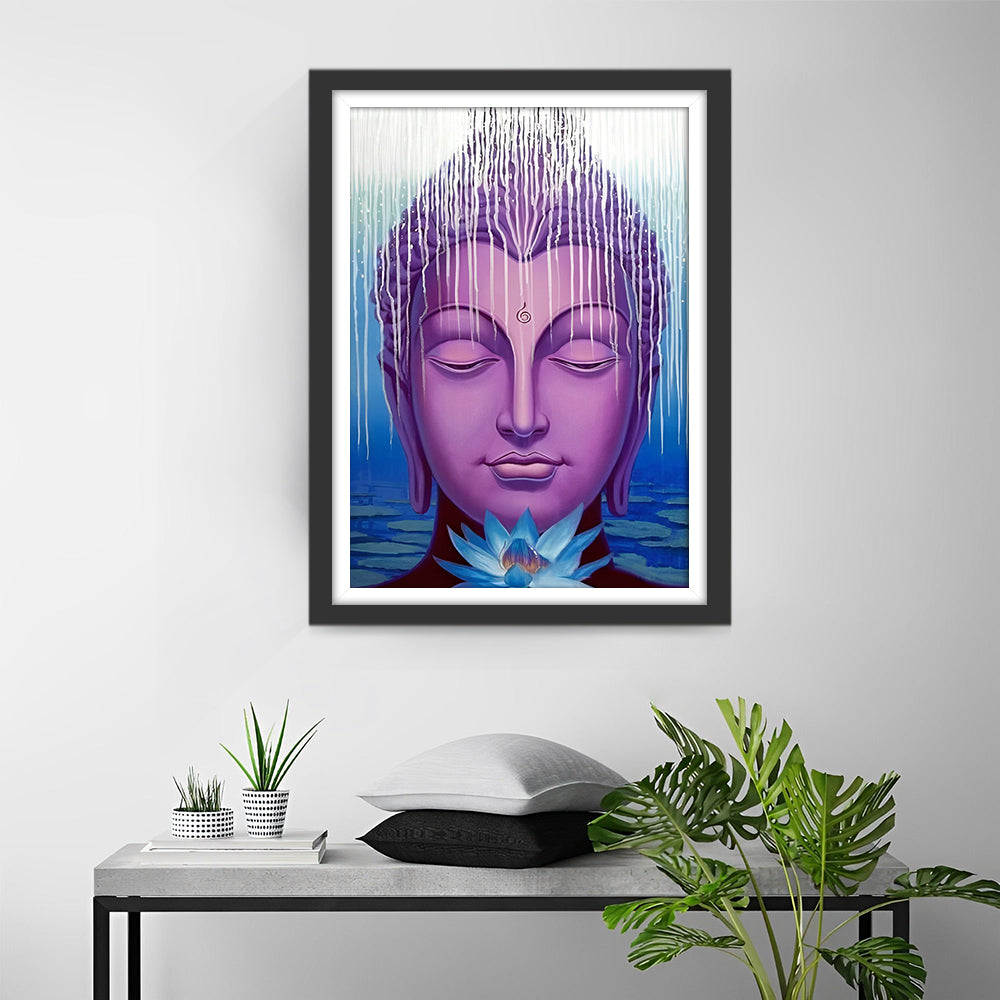 Statue de Bouddha Violette et Lotus Bleu Broderie Diamant