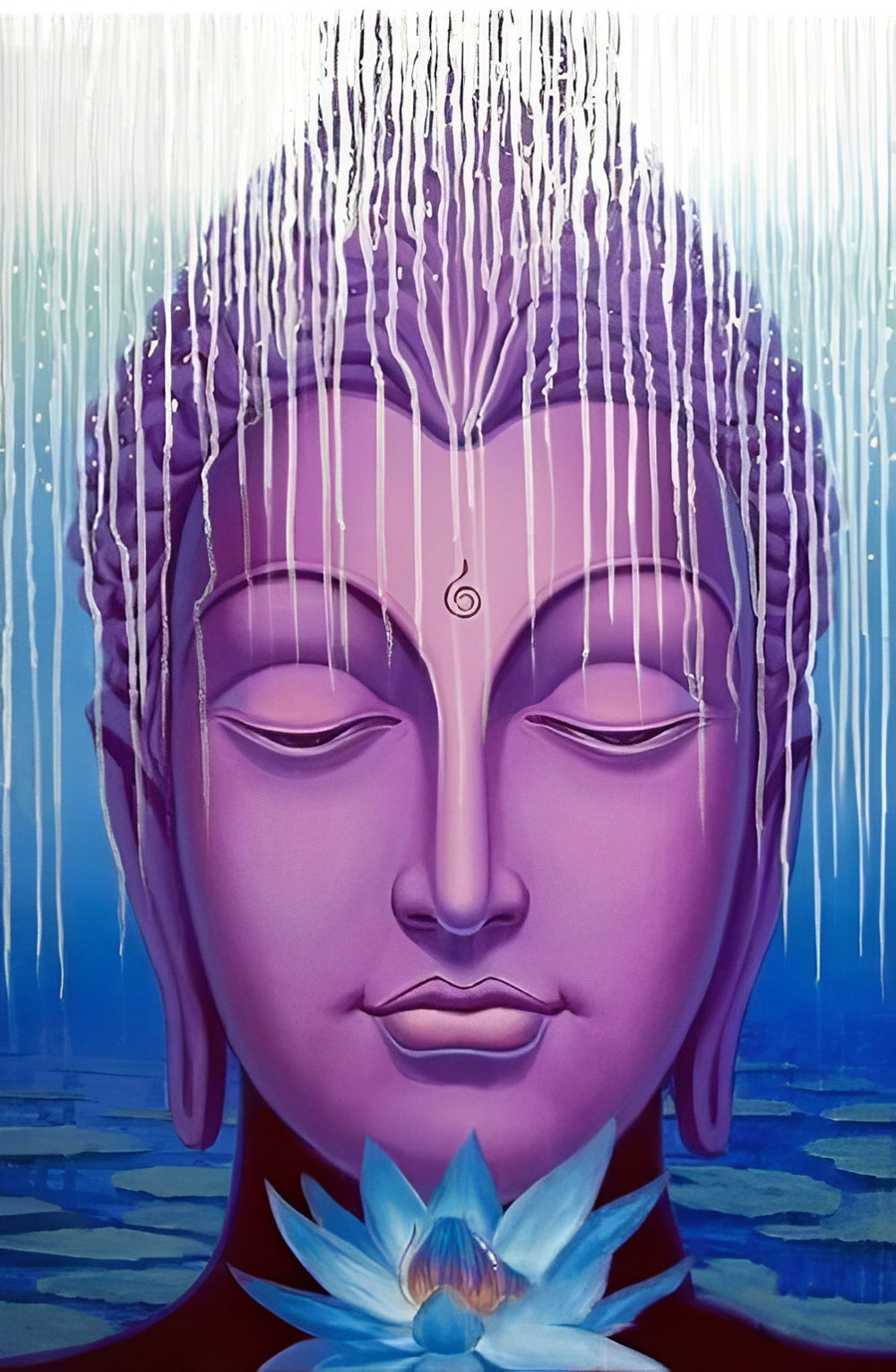 Statue de Bouddha Violette et Lotus Bleu Broderie Diamant