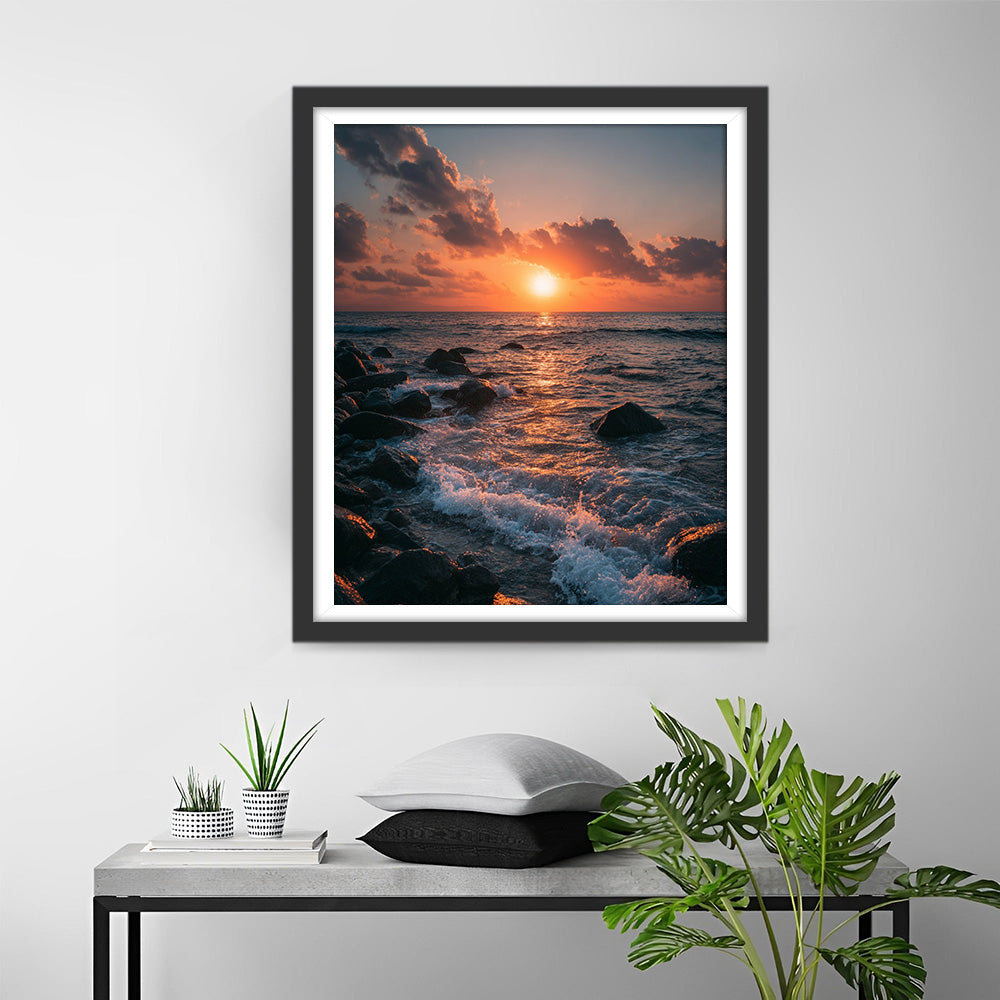 Surface Froide de la Mer au Crépuscule Broderie Diamant