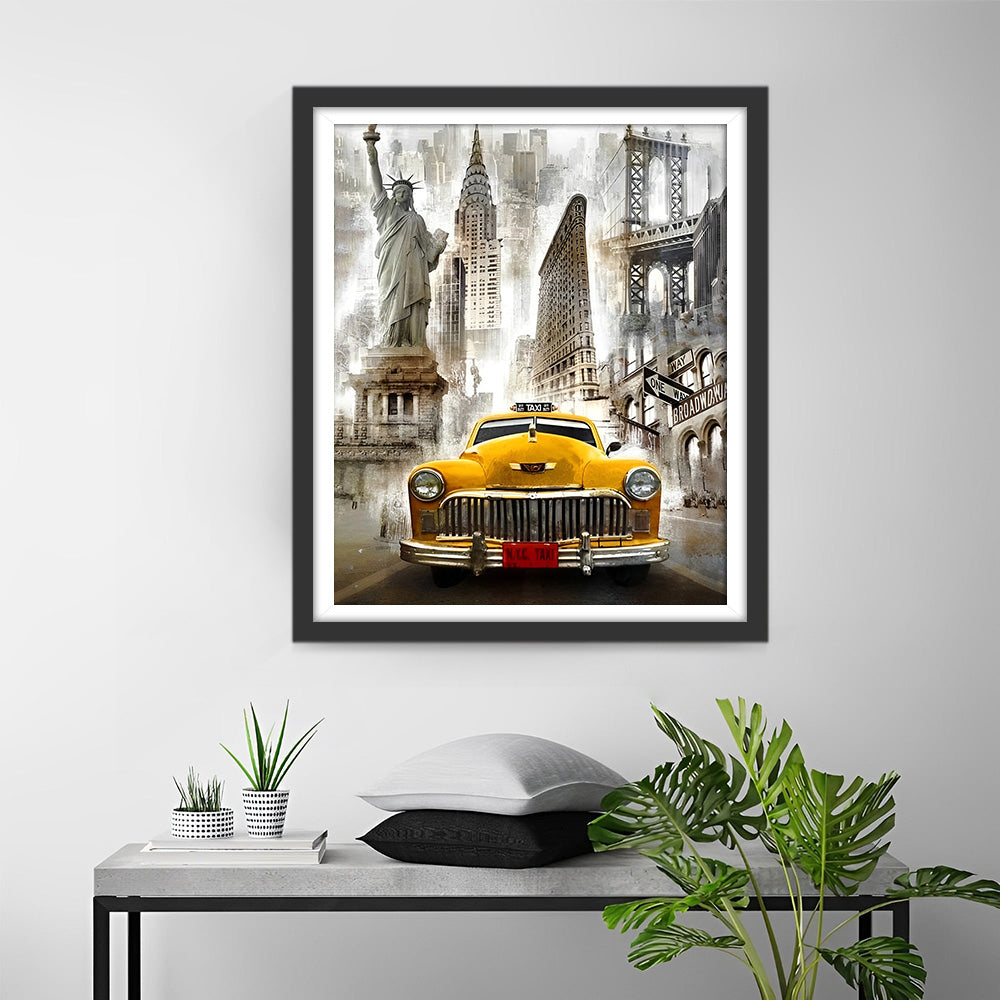 Taxi Jaune en Ville Broderie Diamant