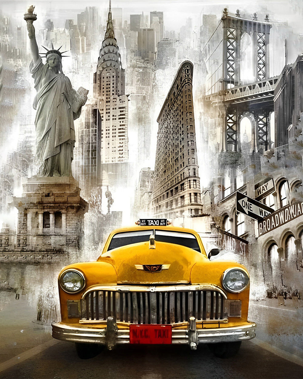 Taxi Jaune en Ville Broderie Diamant