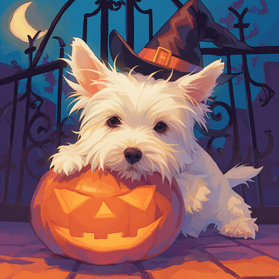 Terrier et Citrouille d'Halloween Broderie Diamant