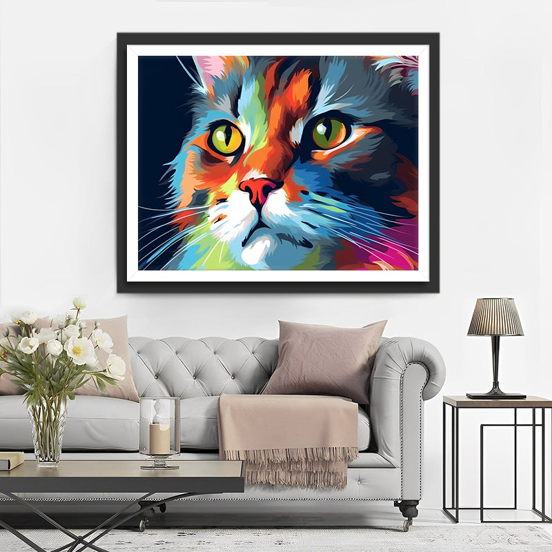Tête de Chat Colorée Broderie Diamant
